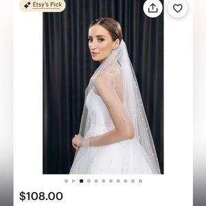 Veil- chapel length (90 inches) ivory white with pearls